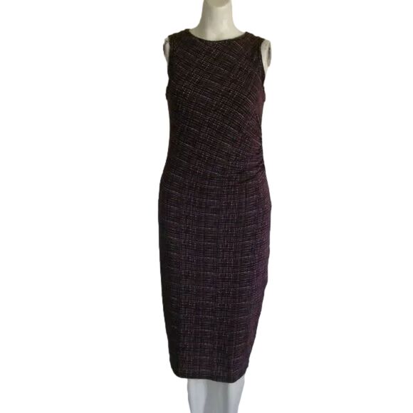 LOFT Dress, S, Maroon/Burgundy, Crosshatch, Clingy, Gathered Hip - Picture 10 of 13